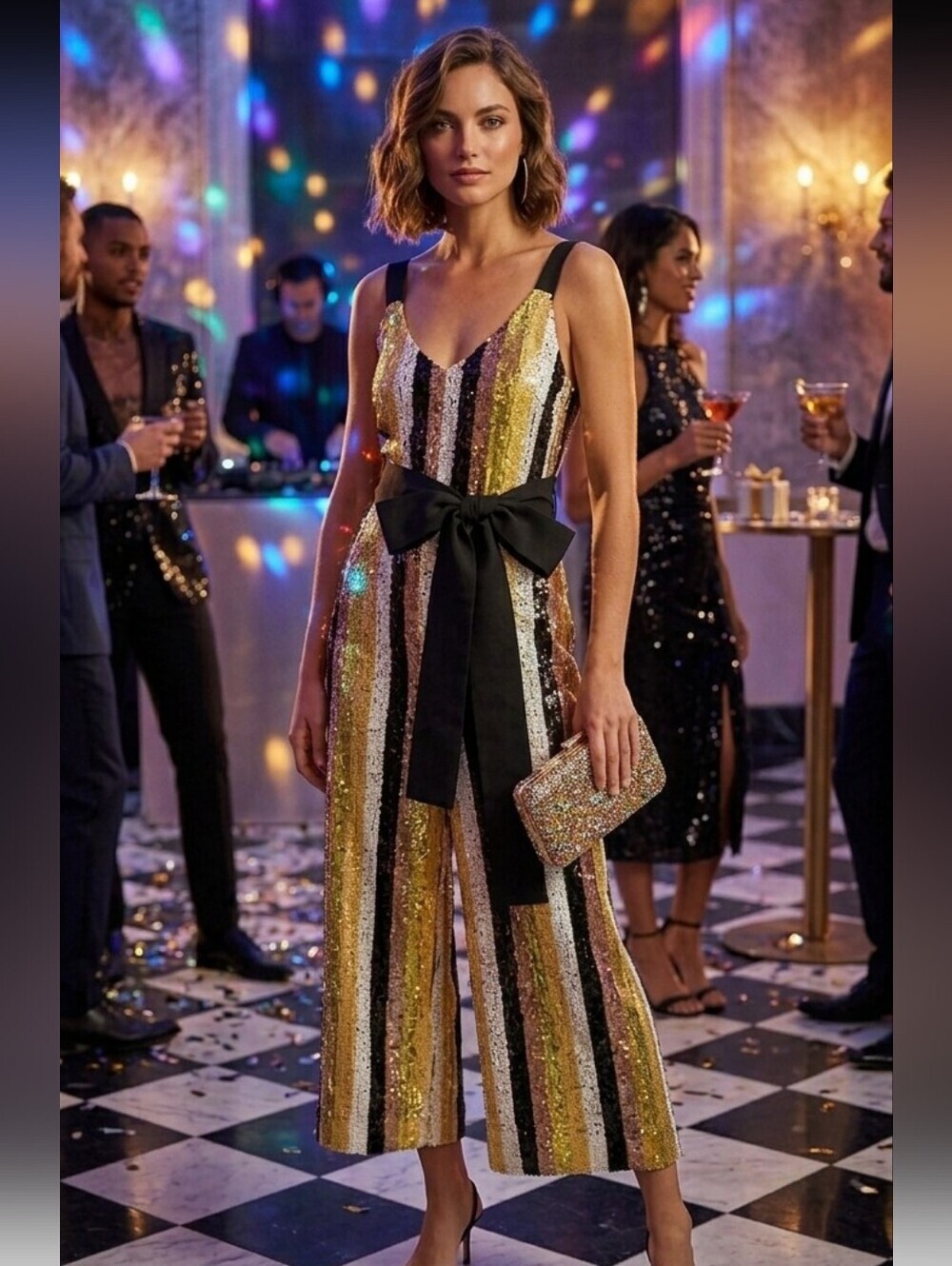 STAUD Puli Sequin Striped Jumpsuit in Buttercup